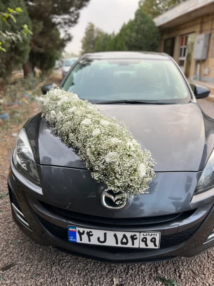 گل آرایی خطی روی ماشین عروس ساده و جذاب