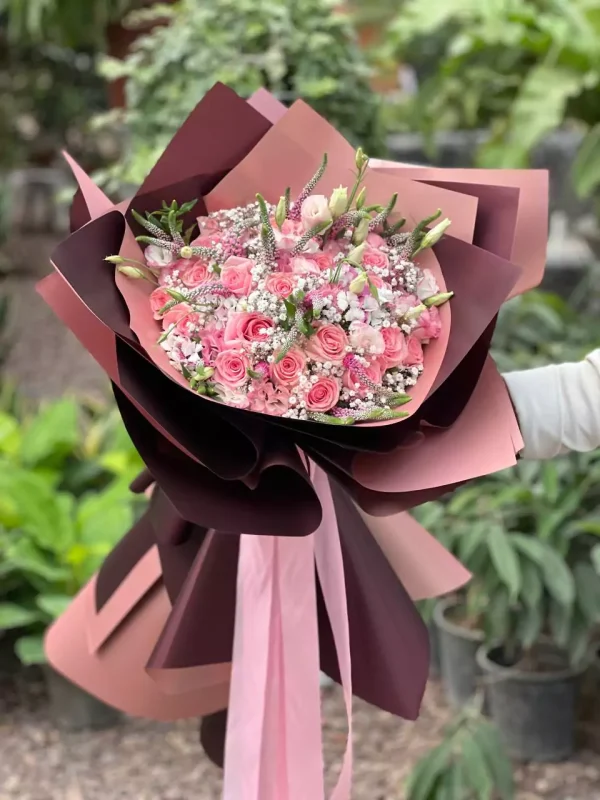دسته گل خواستگاری خاص با گل های صورتی